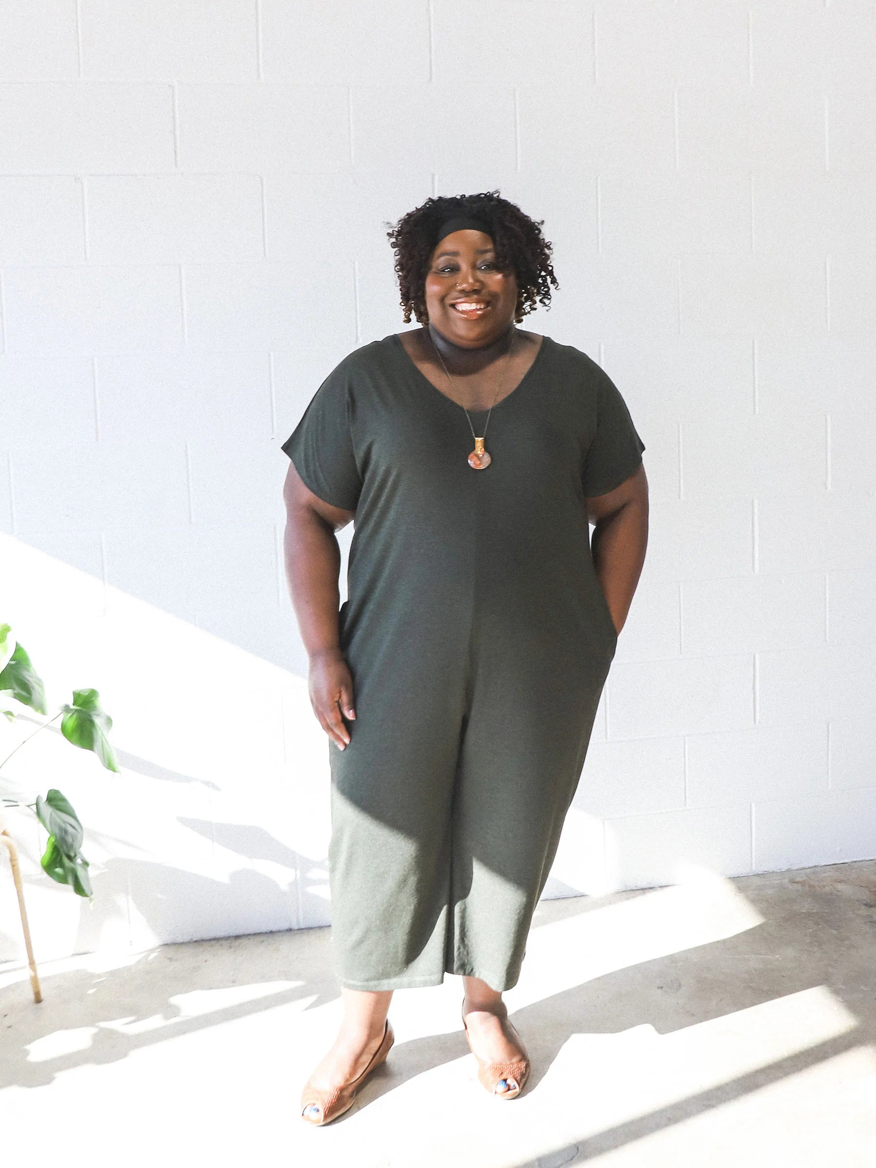 Plus size hot sale v neck jumpsuit