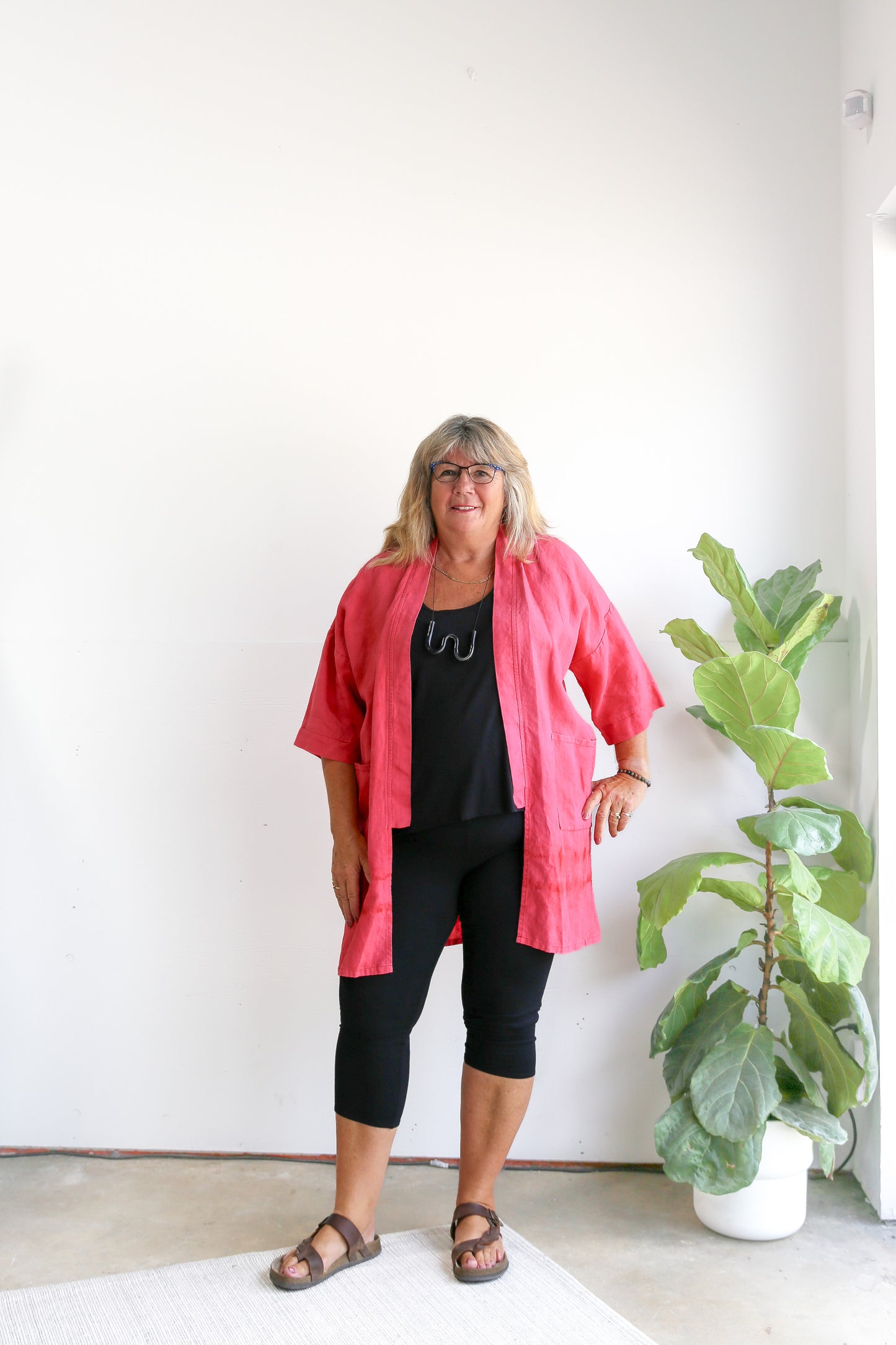 Eva Long Linen Jacket -Hand Dyed -Coral