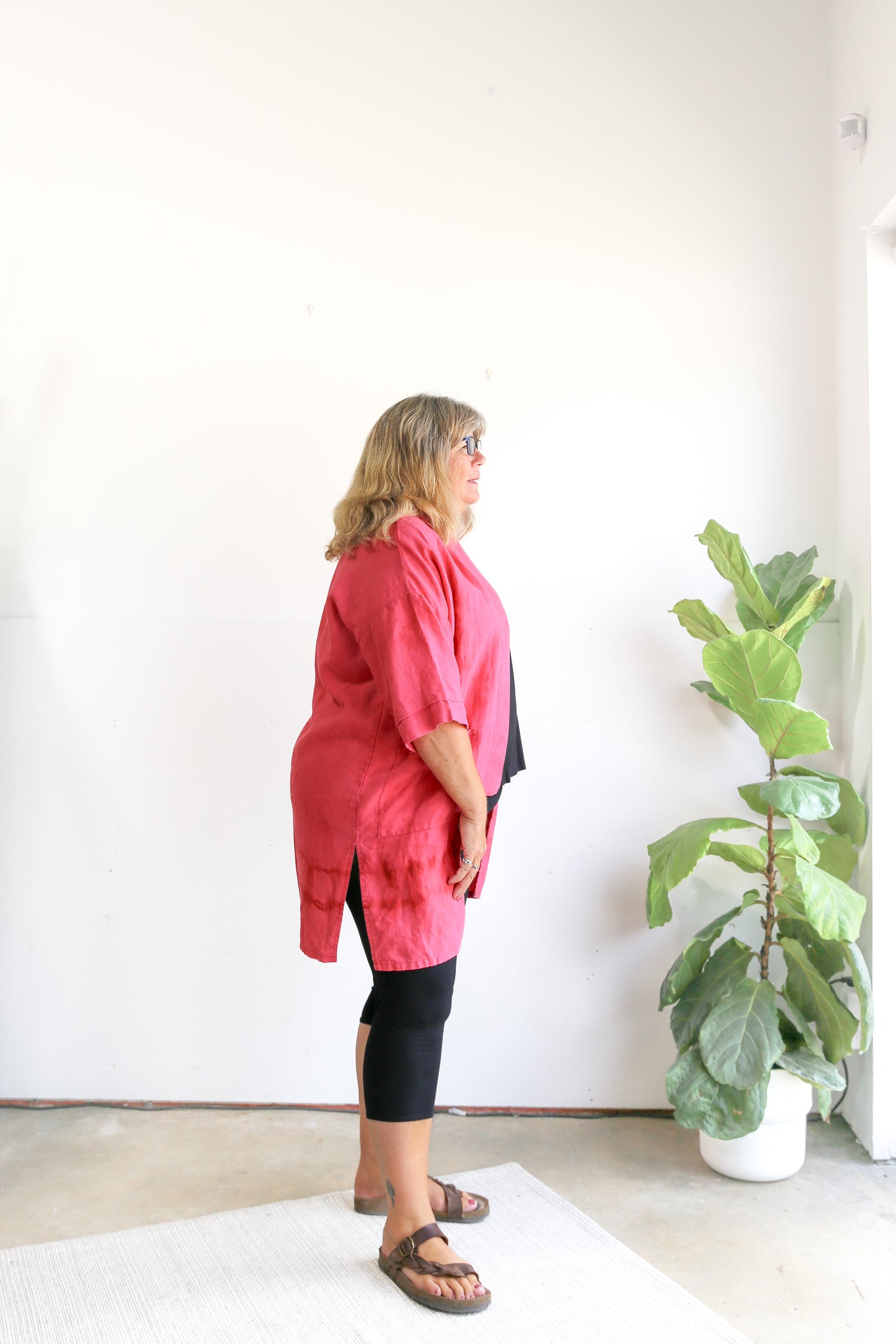 Eva Long Linen Jacket -Hand Dyed -Coral