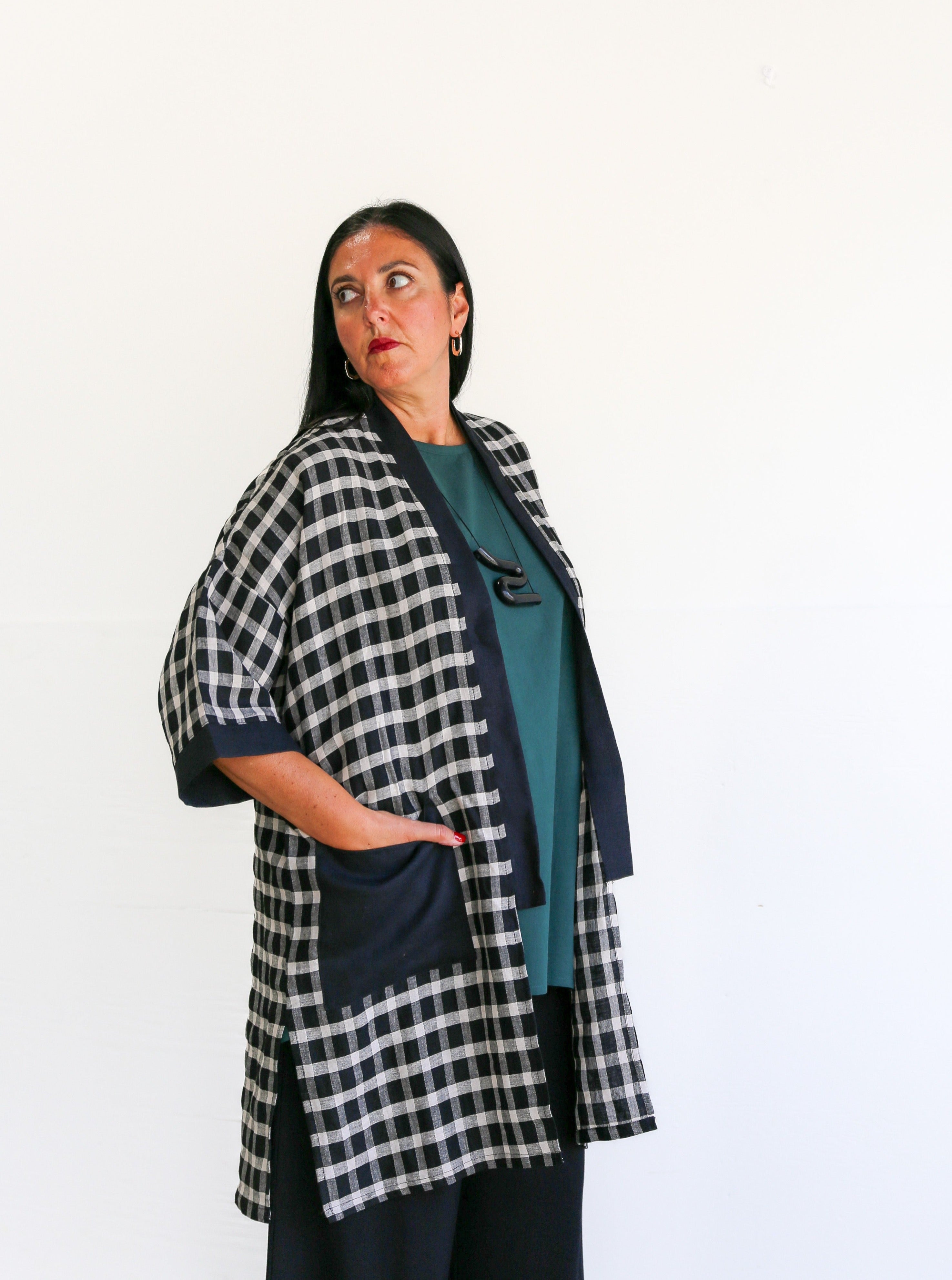 Eva Linen Jacket -Plaid – Sarah Sue Design